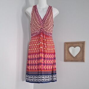 Laundry By Shelli Segal Pink and Orange Sleeveless Twist-Front Midi Dress